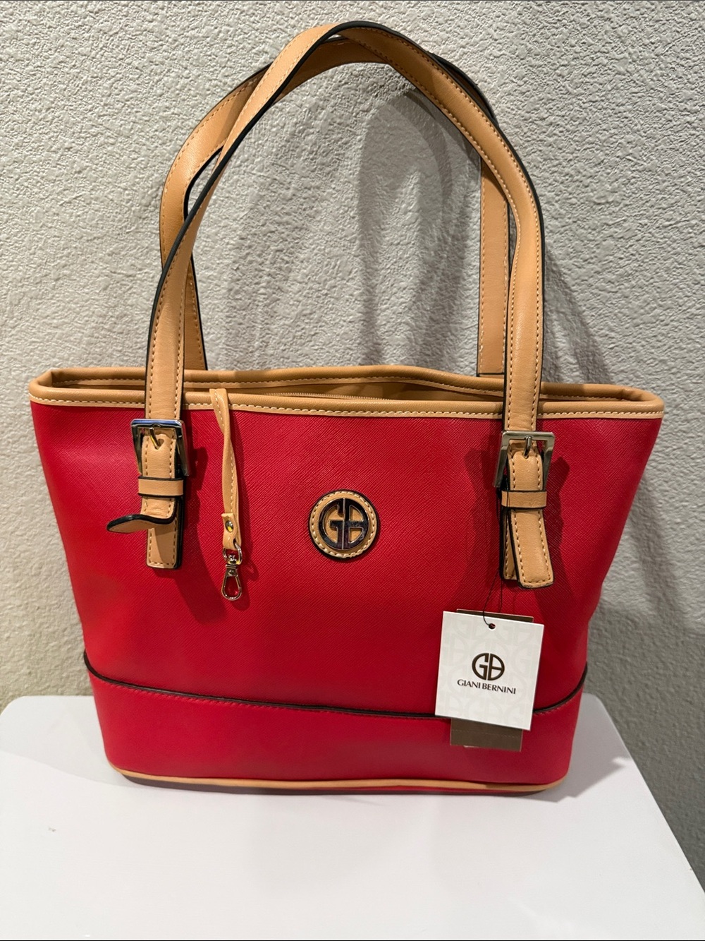 Giani Bernini Red and Tan Two-Tone Tote NWT